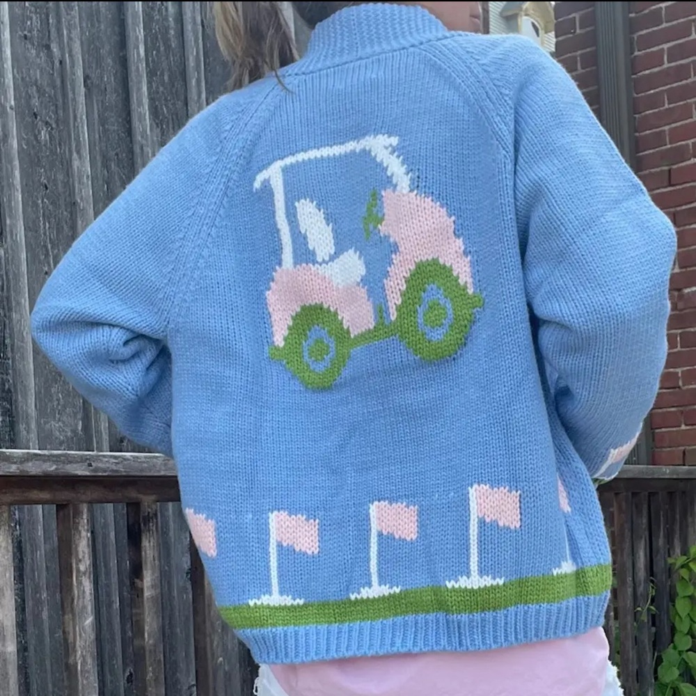 New! Pink Pineapple duffle cardigan golf carts tee time. Par-tee